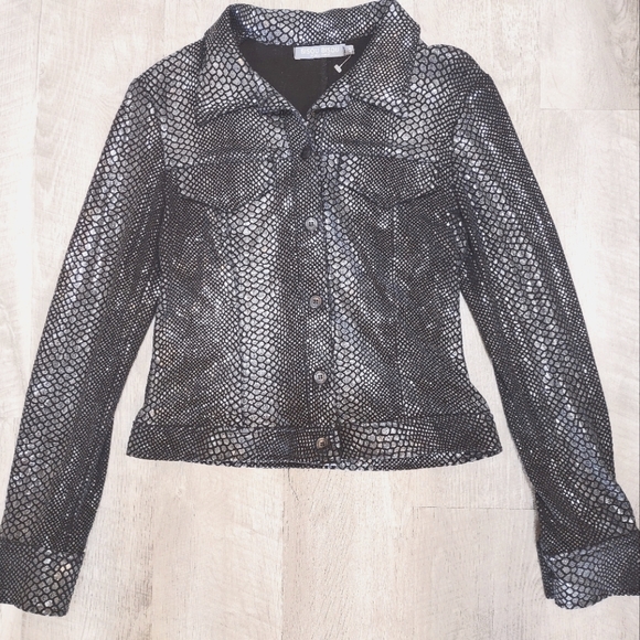 Bisou Bisou Sweaters - Bisou Bisou Snake Sheen Moto Denim Style Jacket Med NWT